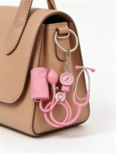 Llavero de acrílico plano 2D, juego de estetoscopio rosa + monitor de presión arterial, 1 pieza, colgante de estilo médico curativo, regalo ideal para enfermeras, médicos y entusiastas de la medicina, ligero y suave