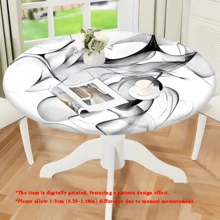 1pc Ink Wash Style Curved Doodle Pattern Elastic Tablecloth, Machine Washable, Round Dining Table / Art Studio / Luxury Homestay Table Cover - Durable Polyester Material, Standard Size Fit, Easy To Clean Kitchen Dining, Outdoor Picnic, Garden Party Decoration, Rustic Style Tablecloth, Practical Home Decor Fabric - Multicolor - View 11