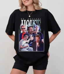Black T-Shirt With Dr. House Photo Montage, Unisex Relaxed Fit - Black - View 9