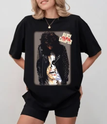 Black T-Shirt With Portrait Of A-Li-Ce C-Ooper And "Trash" Logo, Unisex Relaxed Fit - Black - View 10