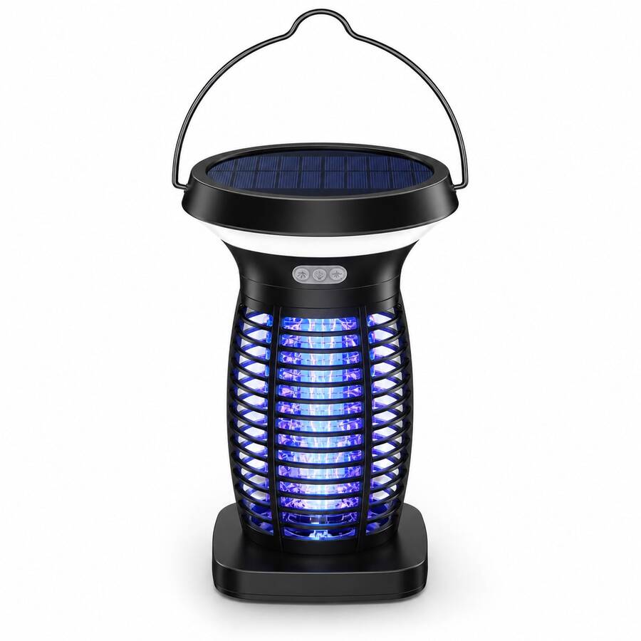 Solar Bug Zapper Camping Lantern, Rechargeable UV Mosquito Zapper Light With 3 LED Lighting Modes, USB Charging & Hanging Handle For Patio Garden Balcony Camping - Black - View 1