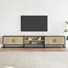 vidaXL TV Schrank, Lowboard Für Fernseher, Fernsehtisch Mit Stauraum, Fernsehschrank Für Wohnzimmer Schlafzimmer, Eiche Hell-Khaki 100x35x41cm Holzwerkstoff Metall - Light Oak Khaki - View 11