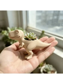 Mini T-Rex Dinosaur Succulent Plant Pot, Cute Desktop Decor, Creative Black Dinosaur Shaped Succulent Planter, Small Office Desk Decoration, Unique Dinosaur Succulent Plant Container - Multicolor - View 3