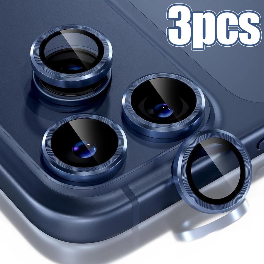 CASECOPS 3入組藍色相機鏡頭保護貼，相容於 17/17Air/17Pro/17Pro Max/17e、16/16e/16Pro/16Plus/16Pro Max、15 Pro Max/15 Pro/15 Plus/15、14/13/12/11 及更多機型。防油、防刮、防指紋、防塵保護，全覆蓋、無氣泡、易安裝。金屬邊框強化玻璃，高解析透明。金屬邊框強化玻璃，高解析透明。
