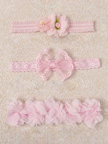 3pcs/Set Baby Girl Headbands, Nylon Elastic Lace Bow Headwear, Sweet & Cute Gift For Girls (Excluding Paper Card, For Display Only) - Multicolor - View 1