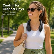 Portable Neck Fan With 44 Air Outlets, Rechargeable Hands-Free Wearable Fan With Dual Turbo Motors, 3 Speeds Quiet Bladeless-Style Cooling Fan For Office Travel Commuting Outdoor - màu đen - Xem 8