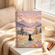 1本黑猫山螺旋笔记本，可爱星空日记本，精美风景笔记本。适合学生记笔记、记录讲座、作业和创意写作。非常适合开学季、爱猫人士和青少年。 - A - 查看 3