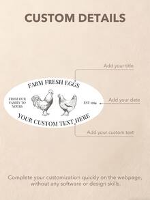 Custom Oval Egg Carton Labels, 4x2 Inch Farm Fresh Egg Stickers, 4 Editable Text Chicken Labels, Vintage Rooster & Hen Farmhouse Style Stickers, Homegrown Egg Packaging Labels, Backyard Farm Gifts, Country Kitchen Supplies - Oval - View 3