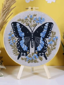 New Embroidery Kit, Beginner Embroidery Set, 15x15cm/5.9x5.9 Inch, 20x20cm/7.9x7.9 Inch, Butterfly And Floral Embroidery Patterns, Handmade DIY Embroidery Kit, Embroidery Stitch Practice, Includes Embroidery Cloth, Step-By-Step Instructions, Embroidery Hoop And Threads, Suitable For Embroidery Lovers, Great For Thanksgiving, Christmas, Gifts, Ideal Home, Garden, Office Decor Crafts - 20X20cm - View 16