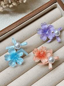 6入透明櫻花髮夾，甜美蝴蝶結花朵側邊髮飾，適合女性 - 彩色 - 查看 3