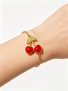 3PCS/5PCS/10PCSSweetheart Cherry Drop Charm, Gold Plated Red Enamel Cherry Pendant, Romantic Fruit Charm For DIY Jewelry - Fruit - View 4