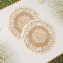 2pcs/4pcs/6pcs/8pcs/10pcs Round Tassel 14.97in Placemats Heat-Resistant Table Mats White Polyester Woven Table Mats Room Decor Dining Table Decor Heat-Resistant Anti-Scald Suitable For Various Tableware Protect Restaurant Tabletop Fabric Tabletop Protection Holiday Gift Bohemian Style Indoor Outdoor Use - Multicolor - View 9