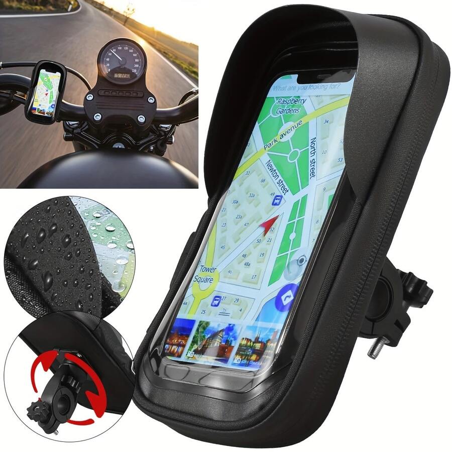 360° Rotating Motorcycle Phone Holder - Waterproof ABS Handlebar Mount, Detachable Strap, Touchscreen Compatible, Dedicated For Bicycle And Motorcycle, Suitable For Cycling Accessories, Cycling Navigation, Delivery Accessories, Outdoor Sports