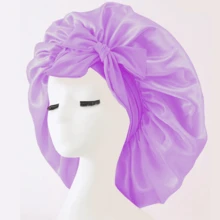 ZTZI Bowknot Satin Hair Bonnet For Sleeping, Adjustable Turban Headwrap, Soft Silk Hair Care Cap For Women With Curly Hair, Solid Color Casual Polyester Bonnet For Daily Wear, All Seasons - DM Bow Round Hat - View 24