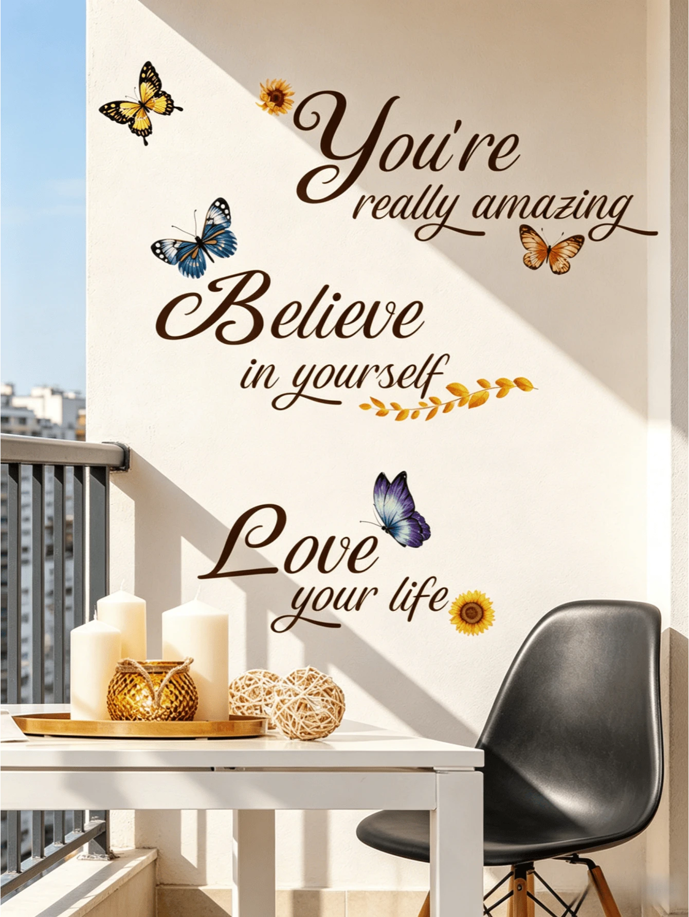Inspirational English Slogan Butterfly Wall Sticker, Self-Adhesive Removable Waterproof PVC Material, Bedroom, Study, Office Atmosphere Decor Wall Decal - Wall Stickers - View 1