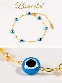 VceTd 1 pieza Pulsera colgante minimalista de acero inoxidable con diseño de flor de cuatro hojas y cuentas asimétricas, adecuada para el uso diario, viajes u ocasiones festivas de las mujeres, también es un gran regalo para seres queridos o amigos - Amarillo Oro - Ver 4