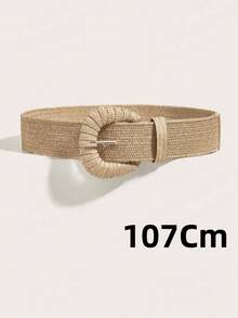 1pc Women's White Straw Buckle Elastic PP Straw Bohemian Belt For Beach Vacation - Camel - View 5