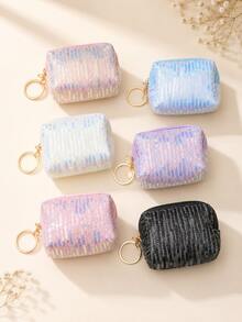 6 cái/3 cái/1 cái Ví/Bao đựng thẻ thêu đính kim sa, Túi đựng tai nghe đa năng/Túi đựng trang sức, Túi xách thời trang nhỏ gọn cho nữ và thanh thiếu niên dùng hàng ngày và hoạt động ngoài trời. Phù hợp làm quà tặng cho bạn trai và bạn gái vào các dịp lễ, Valentine và Năm mới. - Nhiều màu - Xem 5