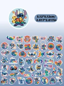 Disney 50张迪士尼彩虹史迪奇贴纸，可爱卡通高品质动漫周边装饰多用途贴纸，适用于手机壳、水瓶、行李箱、头盔、DIY剪贴簿、生日礼物、儿童奖励 - 史迪奇貼紙 - 查看 2