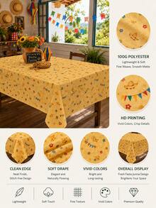 1pc-Fall Patchwork Gingham Tablecloth, Rustic Farmhouse Sunflower Corn Straw Hat Print Table Cover, Washable Autumn Harvest Table Cloth For Thanksgiving Dinner Outdoor Garden Round Rectangle Dining Table Home Decor - Multicolor - View 3