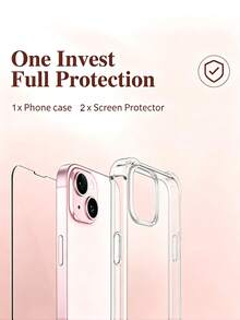 15 Transparent Shockproof Phone Case 2+1 Protection Set (1 Transparent Anti-Collision Case + 2 High-Definition Full Coverage Tempered Glass Screen Protectors), Anti-Drop Anti-Scratch Full Protection Cover, Also Compatible With IPhone 17/Air/17 Pro/17 Pro Max/16 Pro Max/15 Pro Max/14 Pro Max/13/12/11 Pro Max - Transparent - Case + Phone Film - View 3