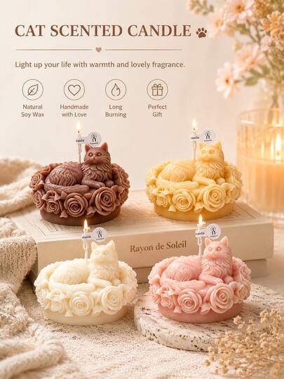Vela perfumada con forma de corona de gato - 4 colores, cera de soja natural hecha a mano de larga duración, decoración del hogar curativa, regalo de cumpleaños