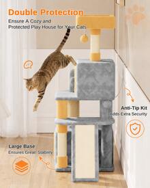 DOGAT Large 131cm Cat Tree Tower Multi Level With Scratching Posts Condos Ladder Hammock Perch Hanging Ball Indoor Activity Centre For Cats Climbing Resting Playing Light Grey - Light Grey - View 5