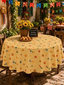 1pc-Fall Patchwork Gingham Tablecloth, Rustic Farmhouse Sunflower Corn Straw Hat Print Table Cover, Washable Autumn Harvest Table Cloth For Thanksgiving Dinner Outdoor Garden Round Rectangle Dining Table Home Decor - Multicolor - View 9