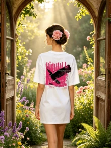Women's Summer Casual Soft Round Neck Short Sleeve T-Shirt,The Print Graphic Suitable For Spring And Summer Outfits. - 白色 - 查看 2