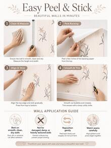 SUPSTICKER 1 buah Wallpaper Perekat Diri Motif Bunga 3 Gaya, Wallpaper PVC Tahan Air Motif Bunga & Garis Vintage yang Dapat Dilepas, Dekorasi Dinding Ramah Rumah Sewa untuk Kamar Anak, Kamar Tidur, Ruang Tamu, Dekorasi Rumah DIY, Ukuran: 17,72*53,15 inci/88,58 inci/141,73 inci - MultiWarna - View 10