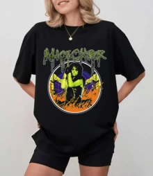 Black T-Shirt With A Disgusting Green Logo And An Illustration Of A-Li-Ce  C-Ooper On Fire, Unisex Relaxed Fit - Black - View 6