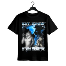 Funny alpha Wolf Meme Blink if You Want Me Bootleg Casual unisex Menswear T-Shirt - Svart - Visa 1