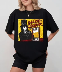 Black T-Shirt With A Horrific Illustration Of A-Li-Ce  C-Ooper And A Guillotine, Unisex Relaxed Fit - Black - View 11