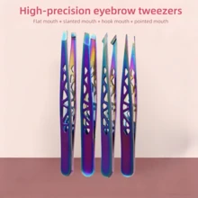1/4pcs Rainbow Titanium Alloy High Precision Stainless Steel Hollow Eiffel Tower Tweezers Eyebrow Trimming Set, Eyebrow Hair Removal Tweezers, Perfect Thanksgiving Gift - Multicolor - View 9