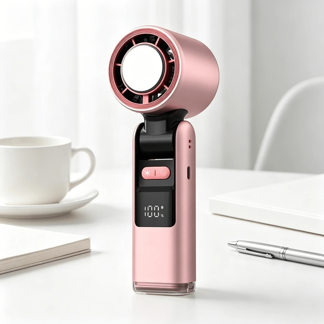 Portable Turbo Fan - 5 High-Speed Gears 4000mAh Rechargeable Mini Personal Handheld Fan With Ice Cooling, Summer Travel Essentials, Beach Vacation Gifts For Women And Men - 粉紅色 - 查看 1