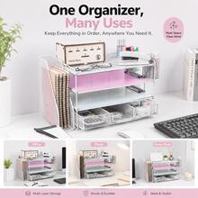 白色桌面收纳盒，带抽屉和2个笔插，适用于办公用品、纸张托盘、文件袋等。 - 套裝 - 查看 2