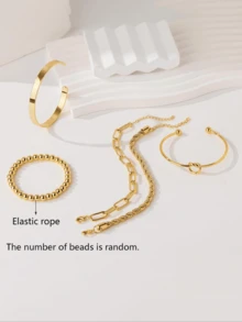 5pcs Set Of Elegant Adjustable Stacking Bracelets And Bangles, Minimalist And Fashionable For Women - Gold 5-pack - View 2