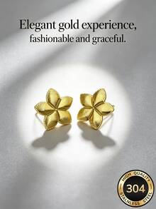 Elegant Gold-Plated Earrings - Stainless Steel Hypoallergenic Studs, Nickel-Free Matte Design, Bold Women's Gold-Plated Studs, Lightweight Elegant Floral Studs, Vintage Jewelry Ball Gift, Fashion Unique Pendant Studs, Women's Gold-Plated Earrings, Exquisite Hypoallergenic Studs, Perfect Fashion Jewelry And Party Gift - Multicolor - View 4