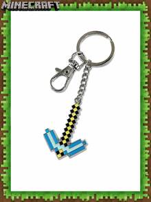 1pc Official Minecraft Pickaxe Metal Keychain, Creative Pixel Style Game Player Backpack Pendant - Multicolor 2 - View 6