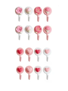 4/8/16/24/32pcs Heart & Cherry Blossom Pattern No-Drill Hooks, Multi-Functional Towel And Hair Accessory Hooks, Suitable For Bathroom, Shower - Multicolor - View 11