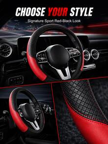 Car Steering Wheel Cover – Bold Color-Block PU Leather With Diamond Stitching, Sporty Two-Tone Design For Men & Women, Breathable Non-Slip Grip, Universal Fit All-Season Protective Steering Wheel,Interior Accessories - A - View 7