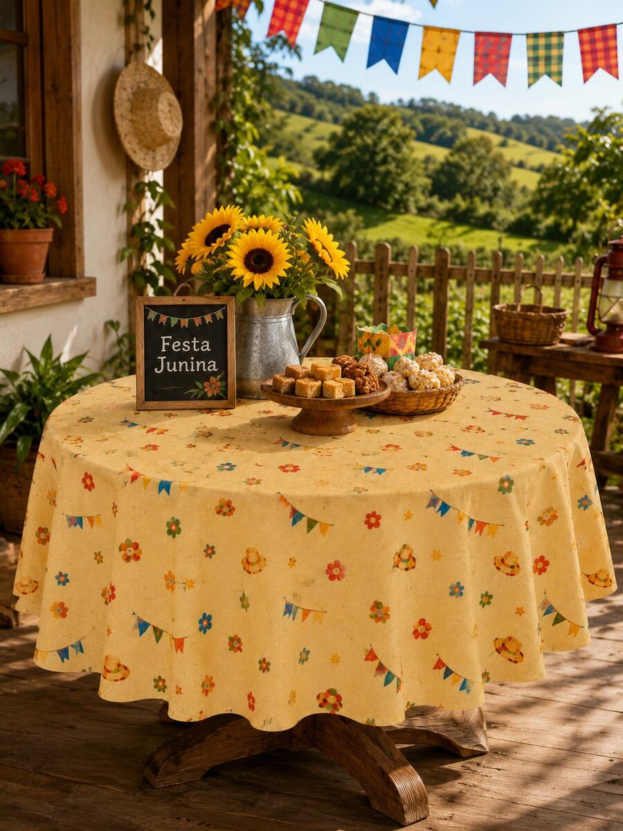 1pc-Fall Patchwork Gingham Tablecloth, Rustic Farmhouse Sunflower Corn Straw Hat Print Table Cover, Washable Autumn Harvest Table Cloth For Thanksgiving Dinner Outdoor Garden Round Rectangle Dining Table Home Decor - Multicolor - View 1