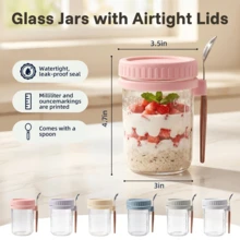 Grinkwell 4 Pack/6 Pack Glass Dessert Bowls With Stainless Steel Spoons | Overnight Oats Jars, Yogurt Cups, And Reakfast Containers - View 2