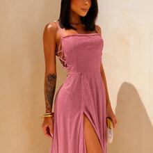 Gabi Dress With Sparkling Tulle And Crossed Side Detail - Rose Gold - 查看 3