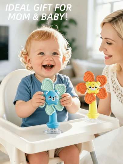 Babyskallrorset, barnstolar med sugkopp, greppa och snurra, interaktiv utvecklingsleksak för babyn, presenter till nyfödda 6, 9, 12, 18, 24 månader, pojkar och flickor, tandsprickningsleksaker för bebisar 3-6 månader, bitring och sensorisk skallra för bebisar 0-6 månader, silikonbitringar 6-12 månader, tuggleksaker för tandsprickning