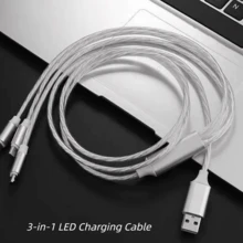 3-In-1 LED Charging Cable (1pc): Type-C, Lightning, Micro USB Interfaces - Multifunctional Charger Suitable For Smartphones, Earphones, E-Readers, Game Consoles, Power Banks And More. Great For Car, Travel And Office Use. - Multicolor - View 9