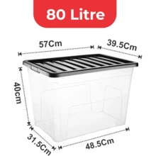 4 X 80L Large Plastic Storage Box With Black Lid - Strong Stackable Storage Boxes 80 Litres - Home, Office, Kitchen, Nestable Storage Containers | Made In UK (80 Litre / 4 Pack) - 80 Litre / 4 Pack - View 5