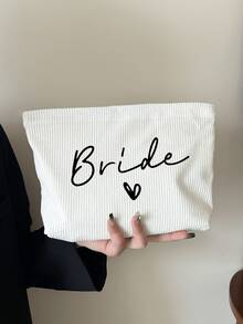 「Bride」字母印花化妝包 | 心形圖案 / 法式風格旅行收納袋 | 婚禮緊急救急包 / 可收納化妝品、珠寶或小型婚禮日必需品 | 也適合作為伴娘禮物、婚前派對禮物 / 易於清潔設計 | 便攜式化妝盒 - 彩色 - 查看 7