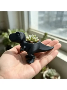 Mini T-Rex Dinosaur Succulent Plant Pot, Cute Desktop Decor, Creative Black Dinosaur Shaped Succulent Planter, Small Office Desk Decoration, Unique Dinosaur Succulent Plant Container - Multicolor - View 1