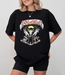Black T-Shirt With Gothic Girl Design And Red Babes In Toyland Logo, Unisex Relaxed Fit - 黑色 - 查看 9